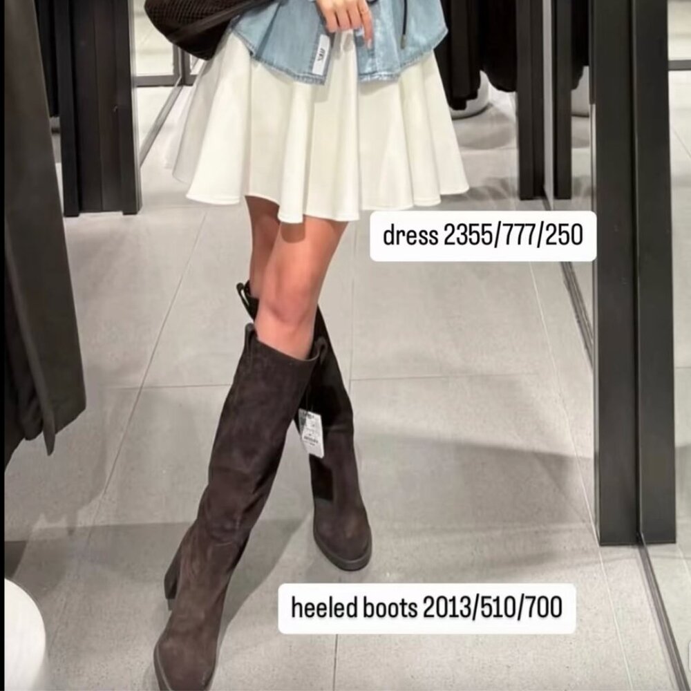 ZARA ZW WOMAN HEEL SUEDE KNEE HIGH BOOTS 39 US8 COW LEATHER BROWN 2013/510/700